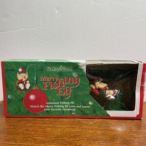 VTG 1992 Christmas Ornament Animated Fishing Elf Enchanted Workshop‎
